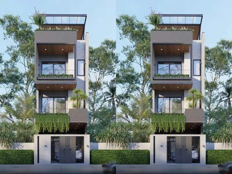 Thiết kế mẫu nhà lệch tầng 5x15 4 phòng ngủ tông màu đen xám mang đến vẻ ngoài sang trọng và huyền bí Xây dựng Nhất Tín 1