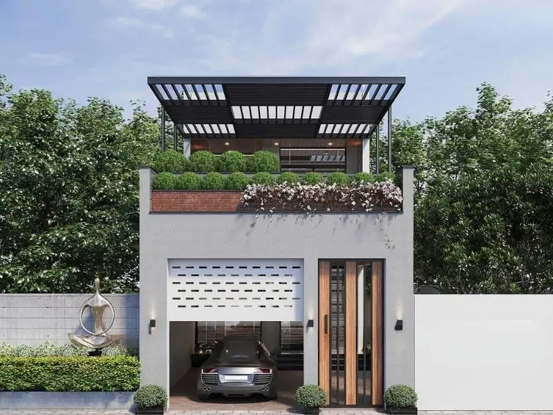 Thiết kế nhà mái bằng sở hữu gara xe gọn gàng và thuận tiện Xây dựng Nhất Tín 1