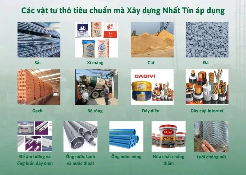 Các vật tư thô tiêu chuẩn mà Xây dựng Nhất Tín áp dụng