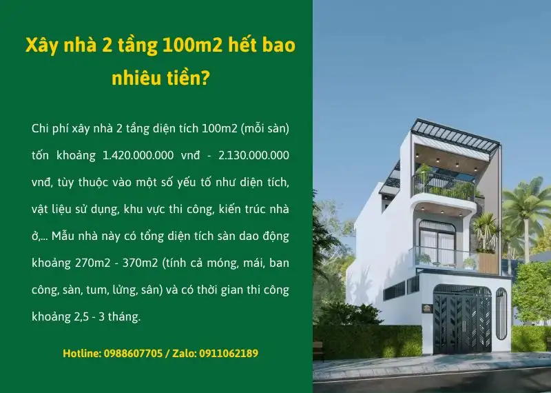 Chi phí xây nhà 2 tầng 100m2 là bao nhiêu Xây dựng Nhất Tín
