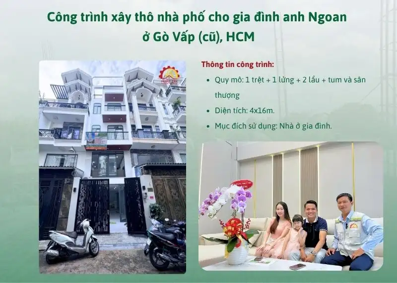 Công trình xây thô nhà phố cho gia đình anh Ngoan ở Gò Vấp (cũ), HCM Xây dựng Nhất Tín 1