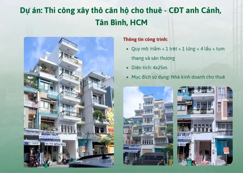 Dự án thi công xây thô căn hộ cho thuê - CĐT anh Cảnh, Tân Bình, HCM Xây dựng Nhất Tín