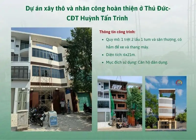Dự án xây thô và nhân công hoàn thiện căn hộ dịch vụ - CĐT Huỳnh Tấn Trinh ở Thủ Đức Xây dựng Nhất Tín 1