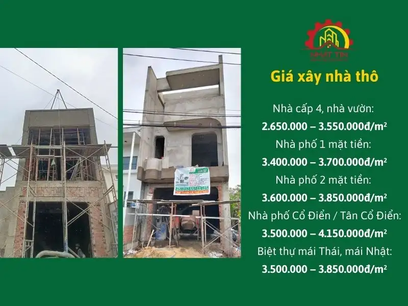 Giá xây nhà thô mới nhất Xây dựng Nhất Tín