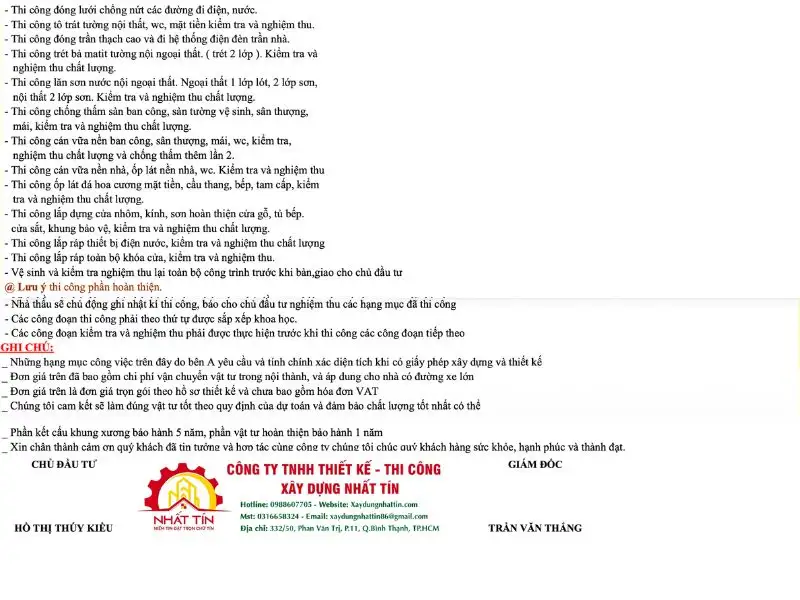 Quy định vật tư cụ thể Xây dựng Nhất Tín 1