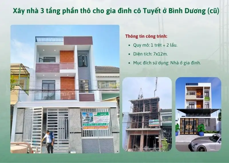 Xây nhà 3 tầng phần thô cho gia đình cô Tuyết ở Bình Dương (cũ) Xây dựng Nhất Tín 1