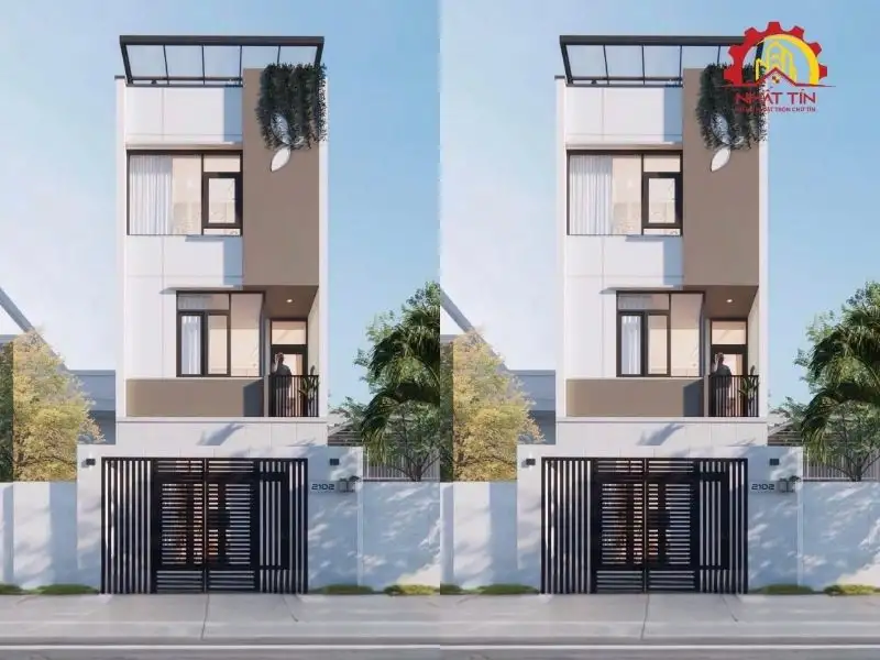Phối cảnh 3D nhà 1 trệt 2 lầu – Định hình phong cách hiện đại ngay từ bản vẽ Xây dựng Nhất Tín