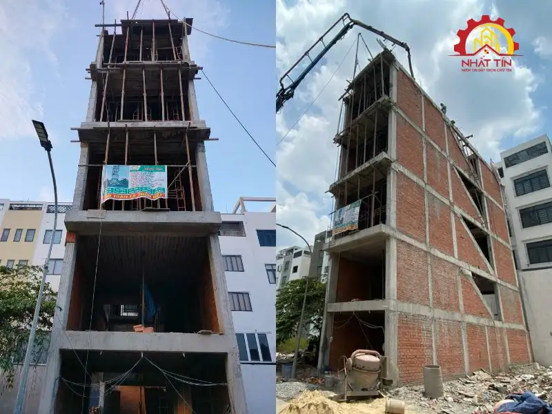 Thi công phần thô - Từng bước dựng xây kết cấu, để bản vẽ dần hiện diện trên công trình thực tế Xây dựng Nhất Tín 1