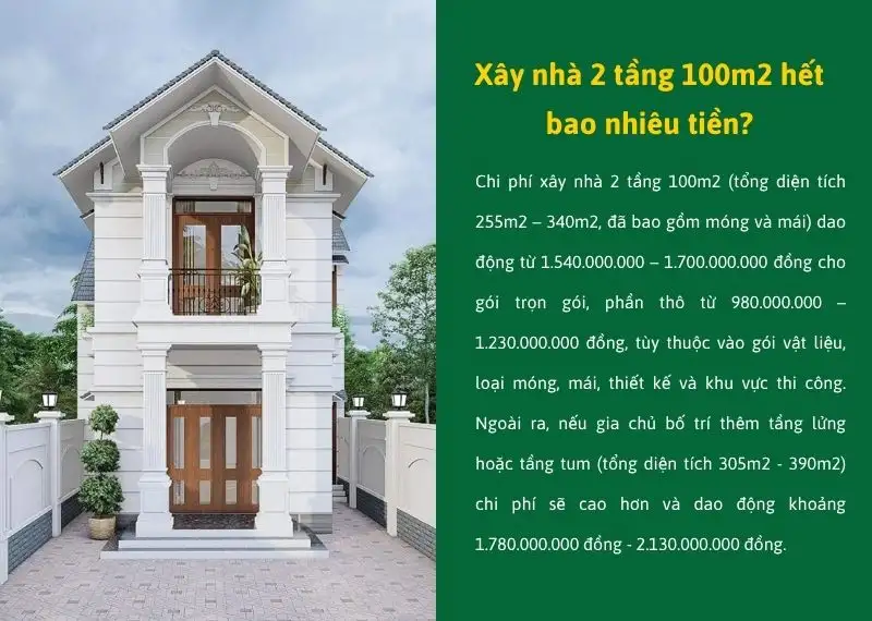 Chi phí xây nhà 2 tầng 100m2 hiện nay Xây dựng Nhất Tín