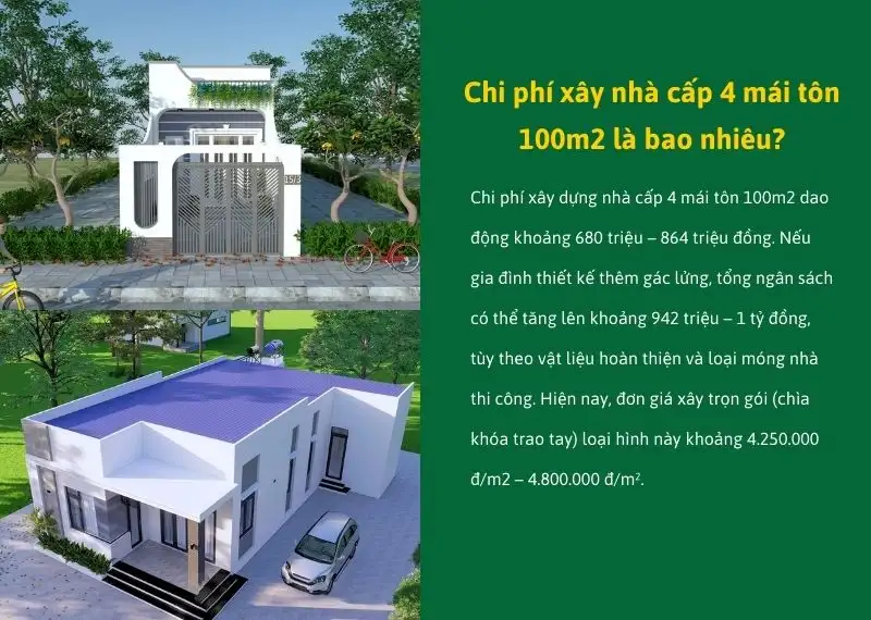 Chi phí xây nhà cấp 4 mái tôn 100m2 hiện nay là bao nhiêu Xây dựng Nhất Tín