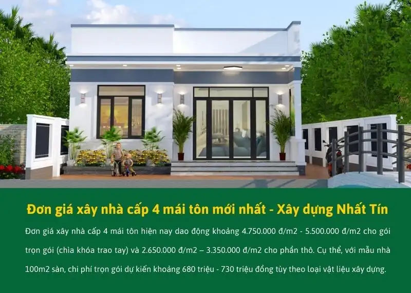 Đơn giá xây nhà cấp 4 mái tôn mới nhất hiện nay Xây dựng Nhất Tín