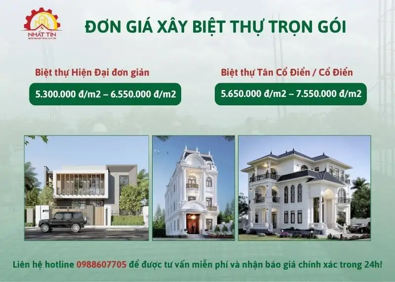 Giá xây biệt thự trọn gói Xây dựng Nhất Tín