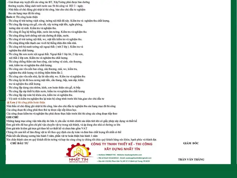 Mẫu dự toán chi phí xây dựng chi tiết Xây dựng Nhất Tín 1