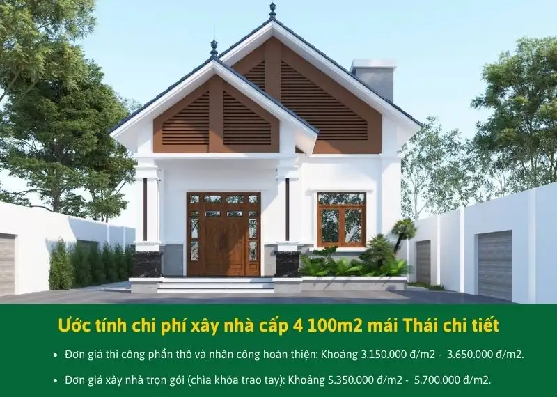 Ước tính chi phí xây nhà cấp 4 100m2 mái Thái chi tiết Xây dựng Nhất Tín