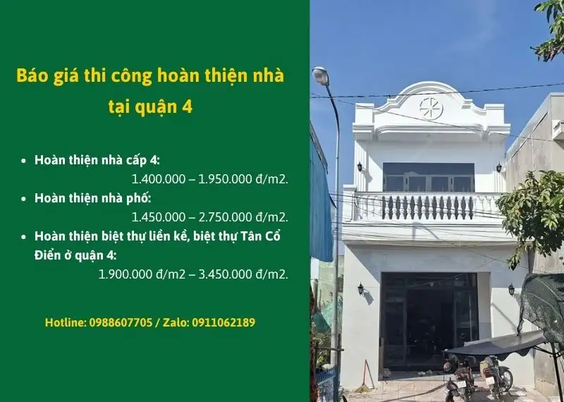 Báo giá thi công hoàn thiện nhà tại quận 4 Xây dựng Nhất Tín