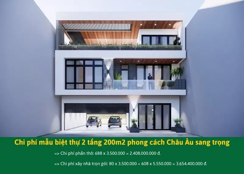 Chi phí mẫu biệt thự 2 tầng 200m2 phong cách Châu Âu sang trọng Xây dựng Nhất Tín