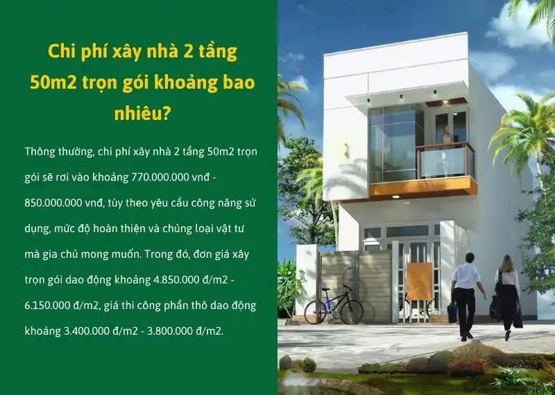 Chi phí xây nhà 2 tầng 50m2 trọn gói khoảng bao nhiêu xây dựng Nhất Tín