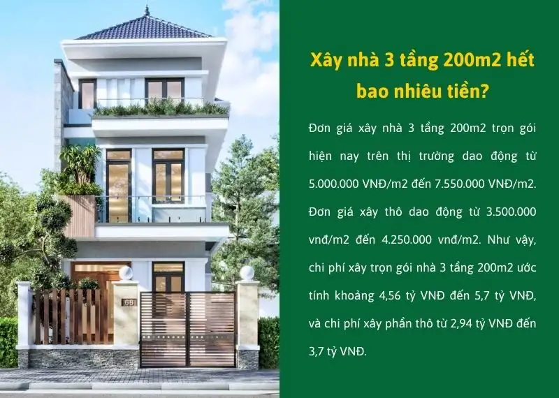 Chi phí xây nhà 3 tầng 200m2 là bao nhiêu Xây dựng Nhất Tín