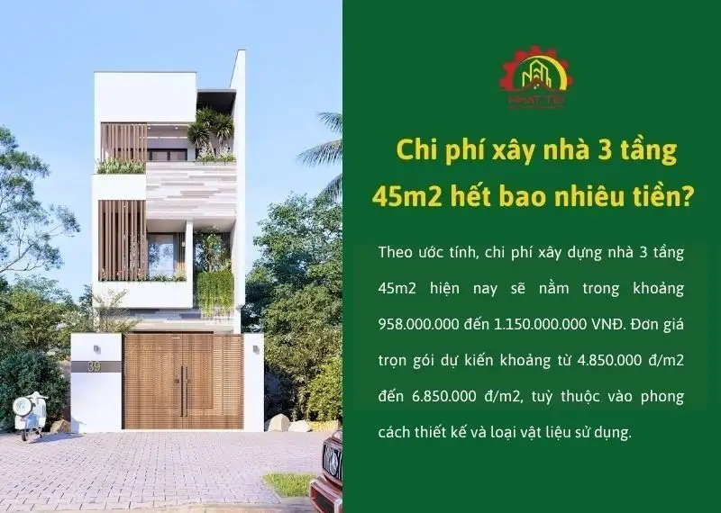 Chi phí xây nhà 3 tầng 45m2 là bao nhiêu Xây dựng Nhất Tín