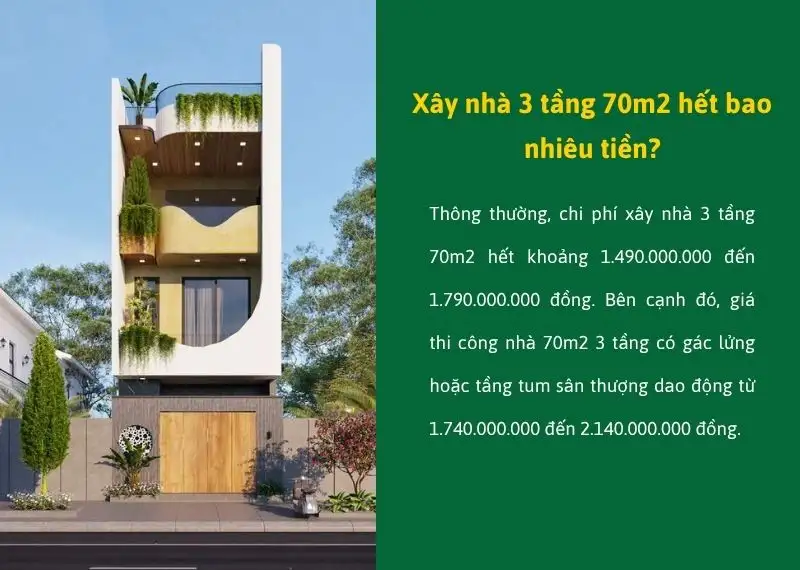 Chi phí xây nhà 3 tầng 70m2 mới nhất tại Xây dựng Nhất Tín