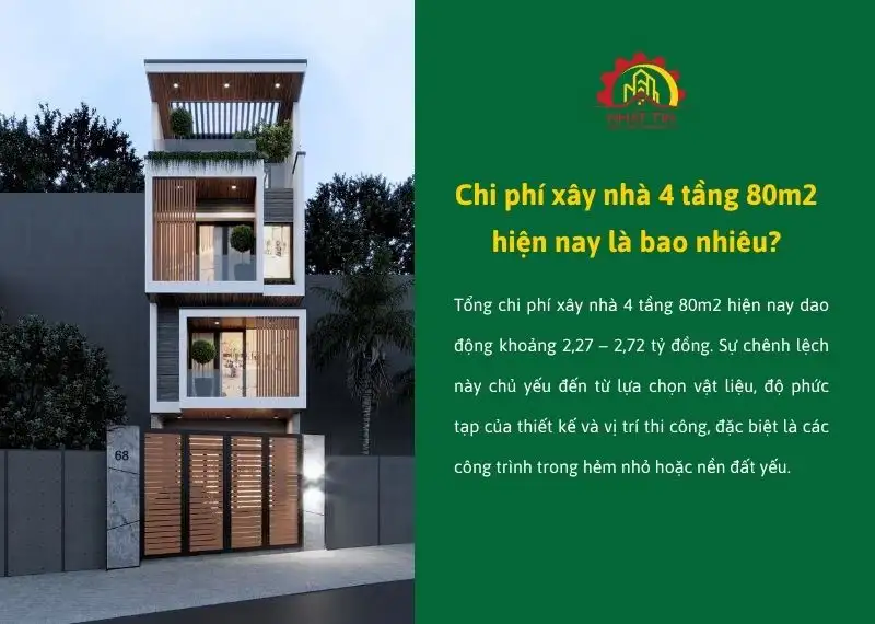 Chi phí xây nhà 4 tầng 80m2 hiện nay là bao nhiêu Xây dựng Nhất Tín
