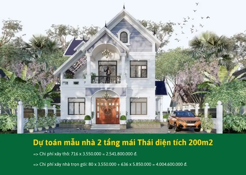 Dự toán mẫu nhà 2 tầng mái Thái diện tích 200m2 Xây dựng Nhất Tín