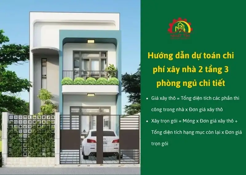 Hướng dẫn dự toán chi phí xây nhà 2 tầng 3 phòng ngủ chi tiết Xây dựng Nhất Tín