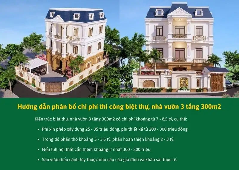 Hướng dẫn phân bổ chi phí thi công biệt thự, nhà vườn 3 tầng 300m2 Xây dựng Nhất Tín