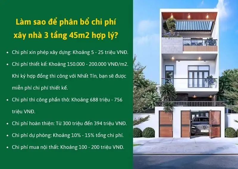Làm sao để phân bổ chi phí xây nhà 3 tầng 45m2 hợp lý Xây dựng Nhất Tín