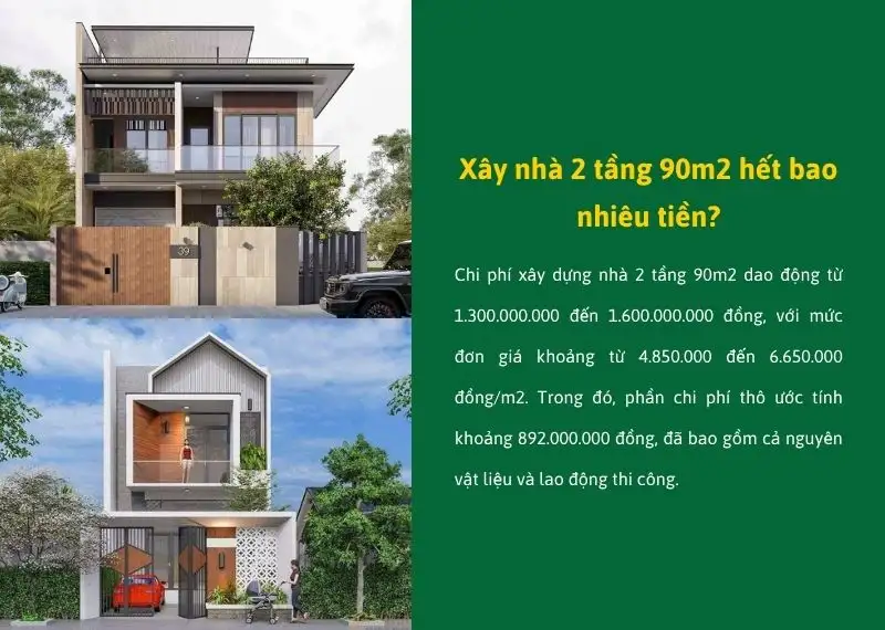 Xây nhà 2 tầng 90m2 hết bao nhiêu tiền mới nhất Xây dựng Nhất Tín
