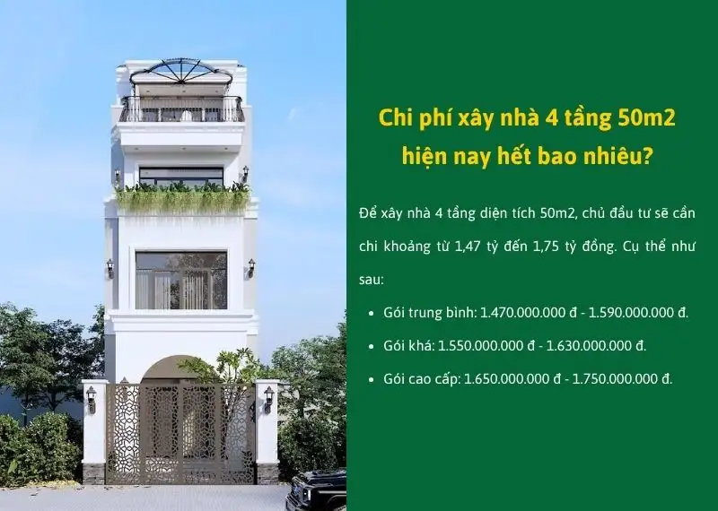 Chi phí xây nhà 4 tầng 50m2 hiện nay hết bao nhiêu Xây dựng Nhất Tín