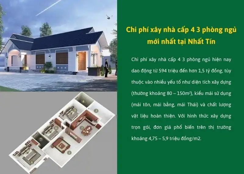 Chi phí xây nhà cấp 4 3 phòng ngủ mới nhất là bao nhiêu Xây dựng Nhất Tín