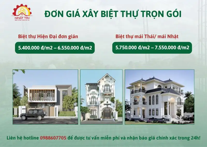Đơn giá xây biệt thự, villa trọn gói Xây dựng Nhất Tín