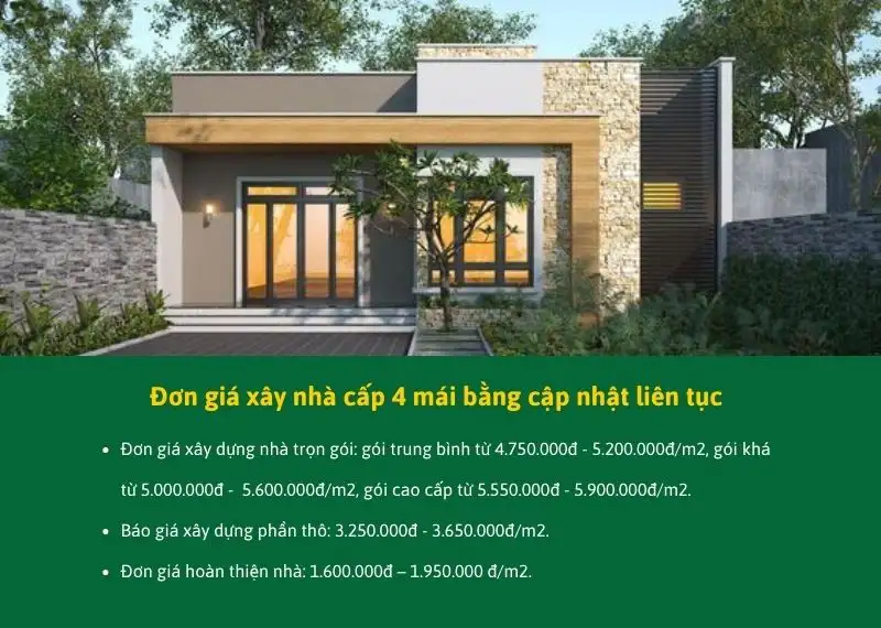 Đơn giá xây nhà cấp 4 mái bằng mới nhất cập nhật liên tục tại Xây dựng Nhất Tín