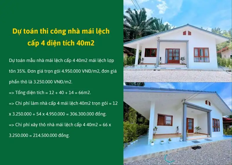 Dự toán thi công nhà mái lệch cấp 4 diện tích 40m2 Xây dựng Nhất Tín
