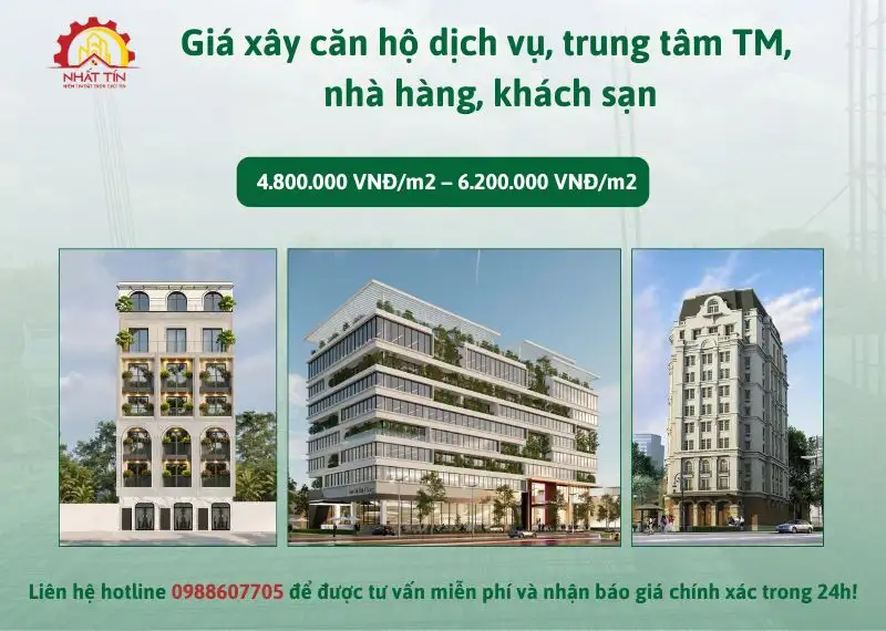 Giá xây căn hộ dịch vụ, trung tâm TM, nhà hàng, khách sạn Xây dựng Nhất Tín
