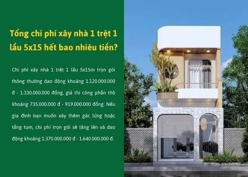Tổng chi phí xây nhà 1 trệt 1 lầu 5x15 hiện nay Xây dựng Nhất Tín
