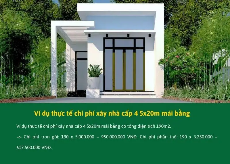 Ví dụ tính chi phí xây nhà cấp 4 5x20m mái bằng Xây dựng Nhất Tín