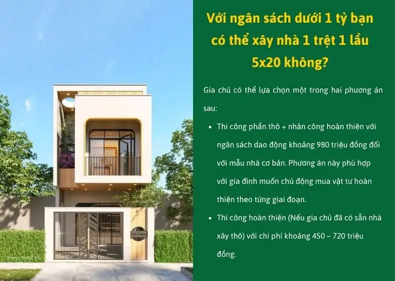 dưới 1 tỷ bạn có thể xây nhà 1 trệt 1 lầu 5x20 không Xây dựng Nhất Tín